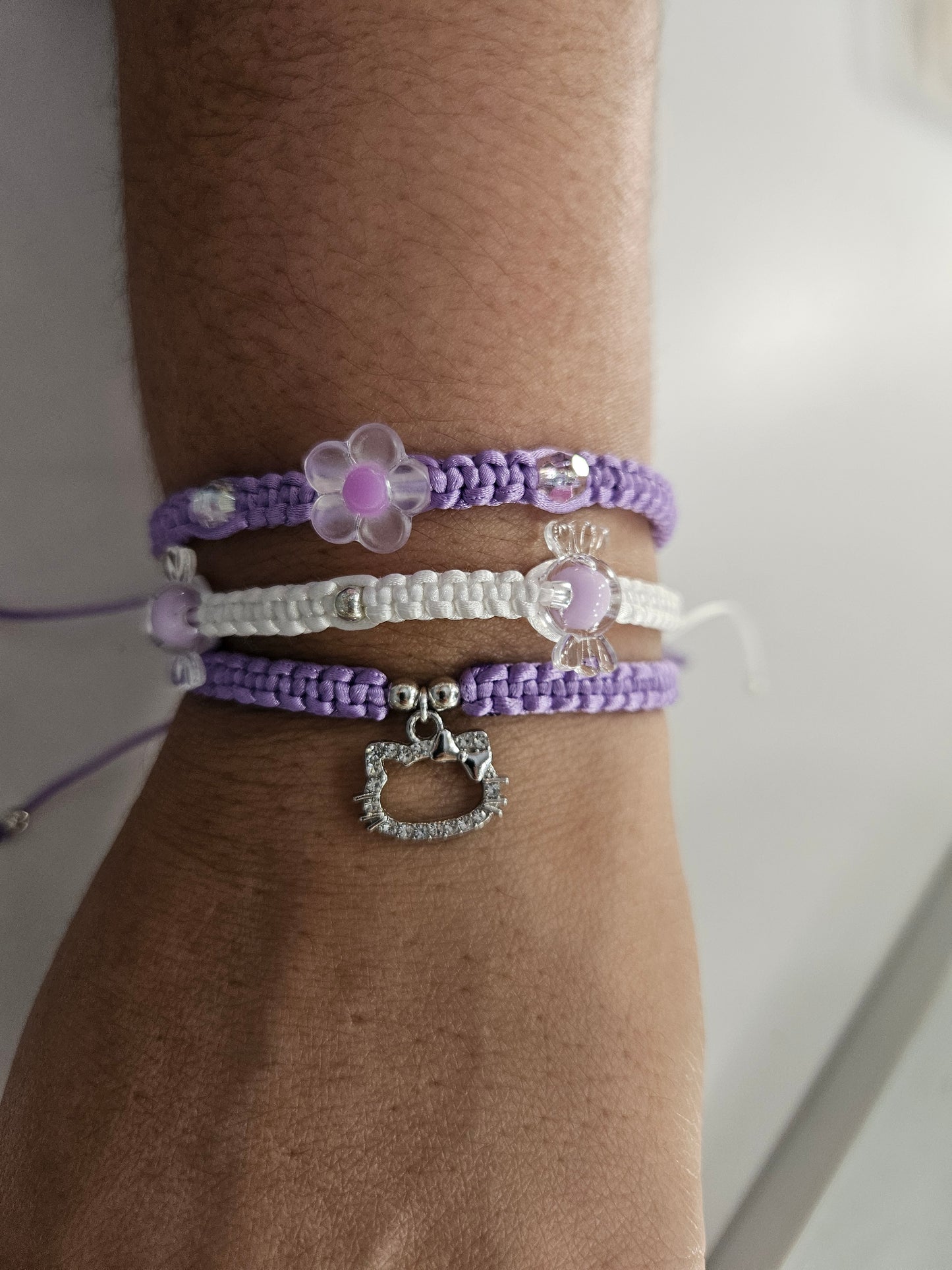 Hello Kitty Handmade Bracelet - Purple and White Flower - Perfect gift for girl, woman, mother, BFF