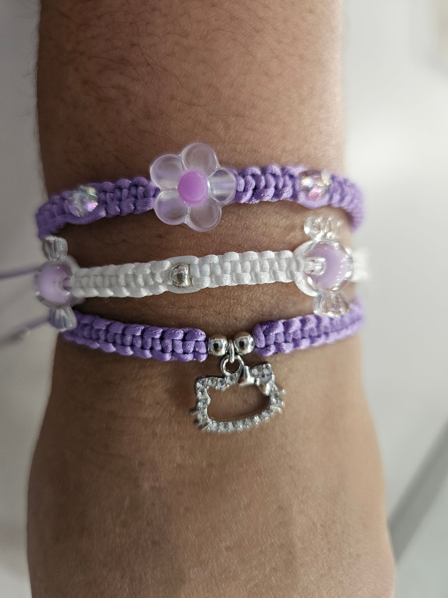 Hello Kitty Handmade Bracelet - Purple and White Flower - Perfect gift for girl, woman, mother, BFF