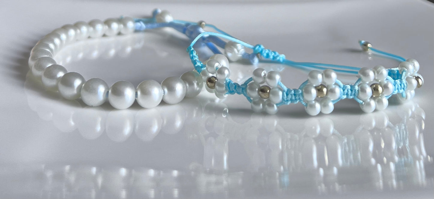 Pearls and Flowers - Handmade Bracelets for Teen Girls, Mom Birthday Gifts