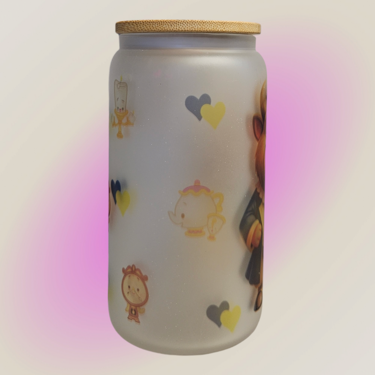 Personalized Princess Belle Beast Jar Frosted Glass with Bamboo Lid and plastic straw, gift for her for Birthday Gift for Mom Gift BBF