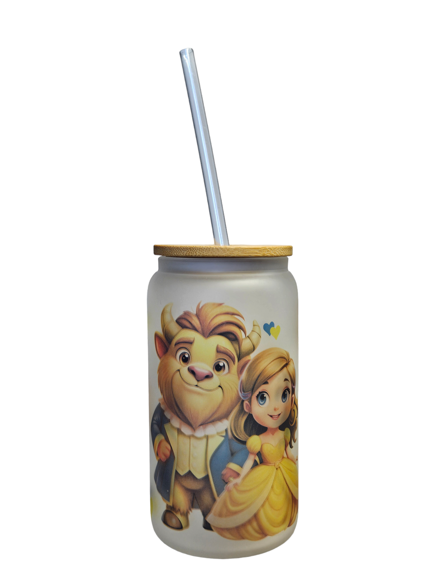 Personalized Princess Belle Beast Jar Frosted Glass with Bamboo Lid and plastic straw, gift for her for Birthday Gift for Mom Gift BBF